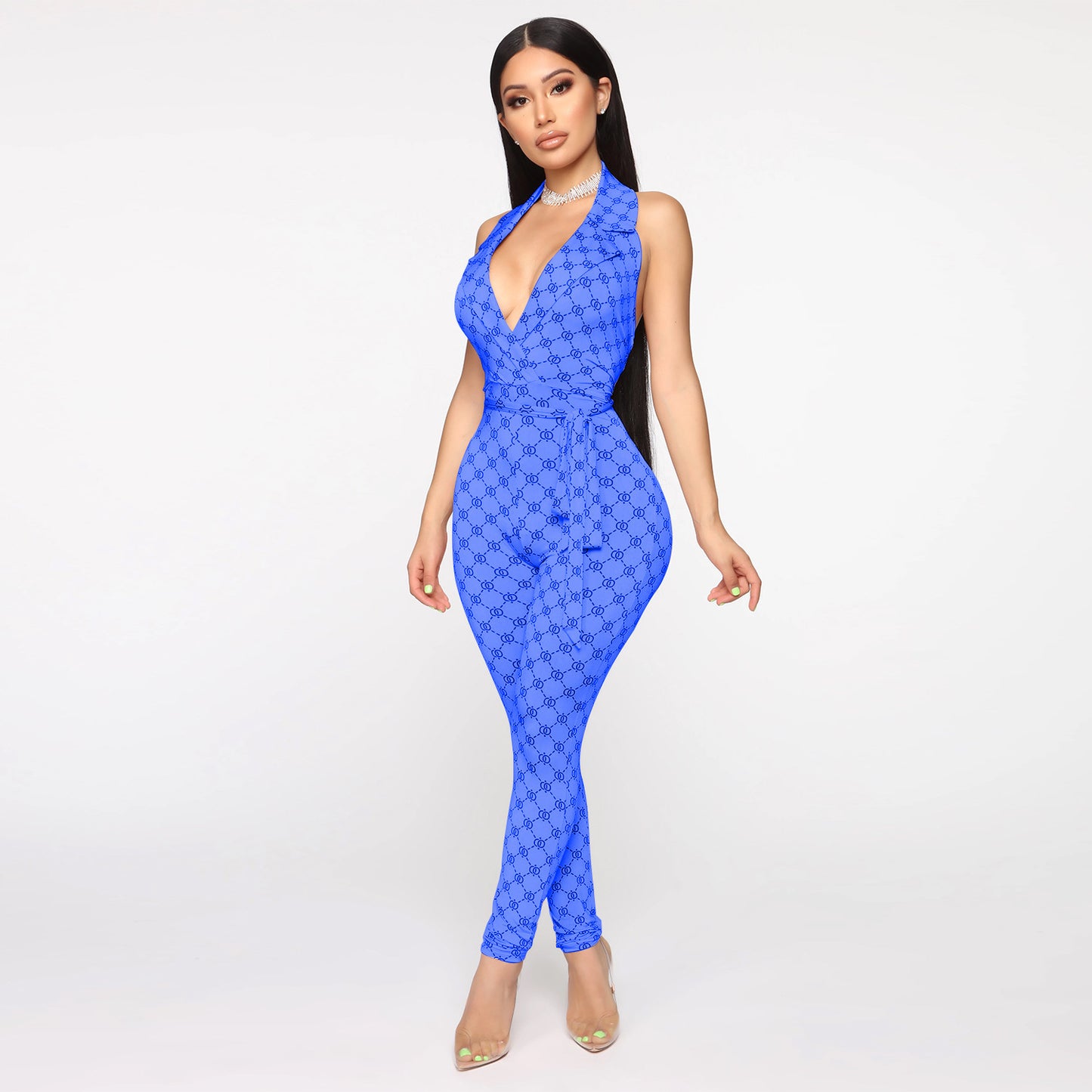 Sexy Printed Halter Nightclub Party Pant Jumpsuit