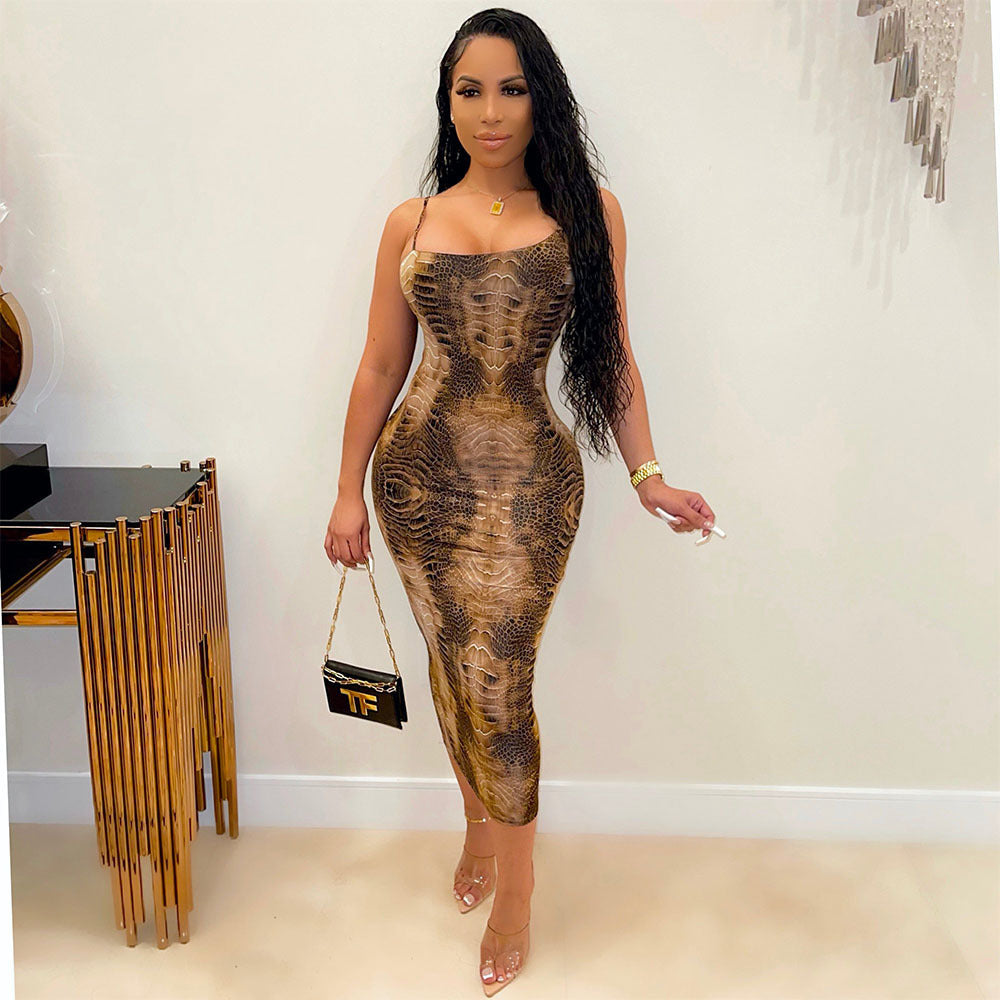 Fashion Sexy Sling Tight Sleeveless Long Nightclub Party Dress