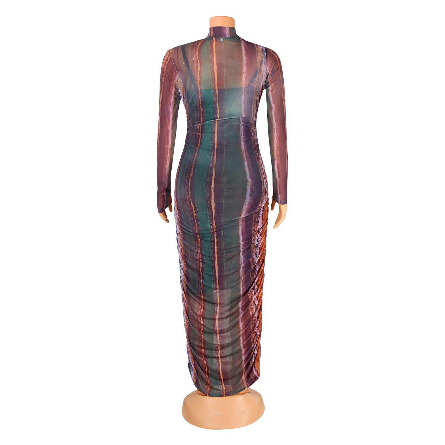 Sexy Women See-Through Print Long-Sleeved Mini Night Party Dress