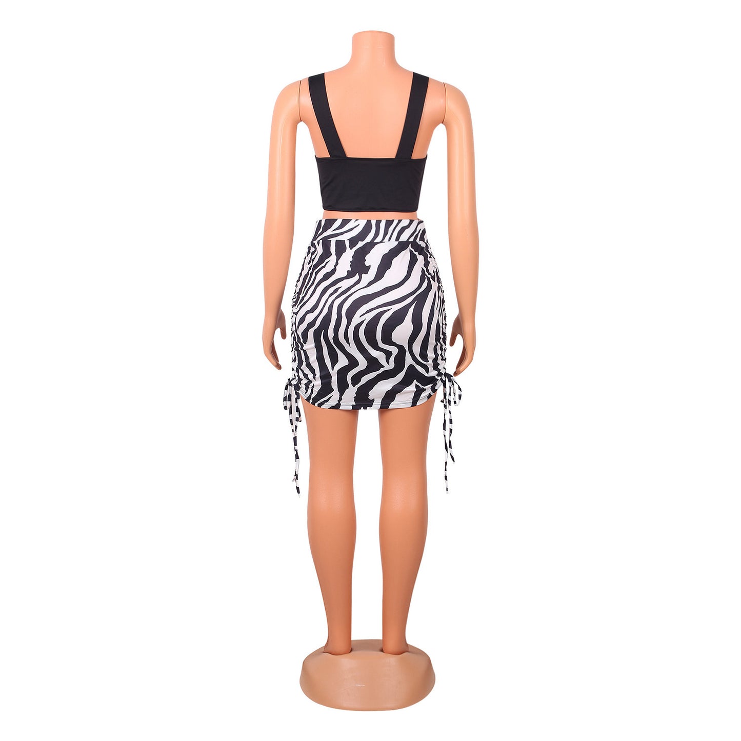 Sexy Color Matching Strappy Vest Print Ladies Two-Piece Tops + Bottom Suit