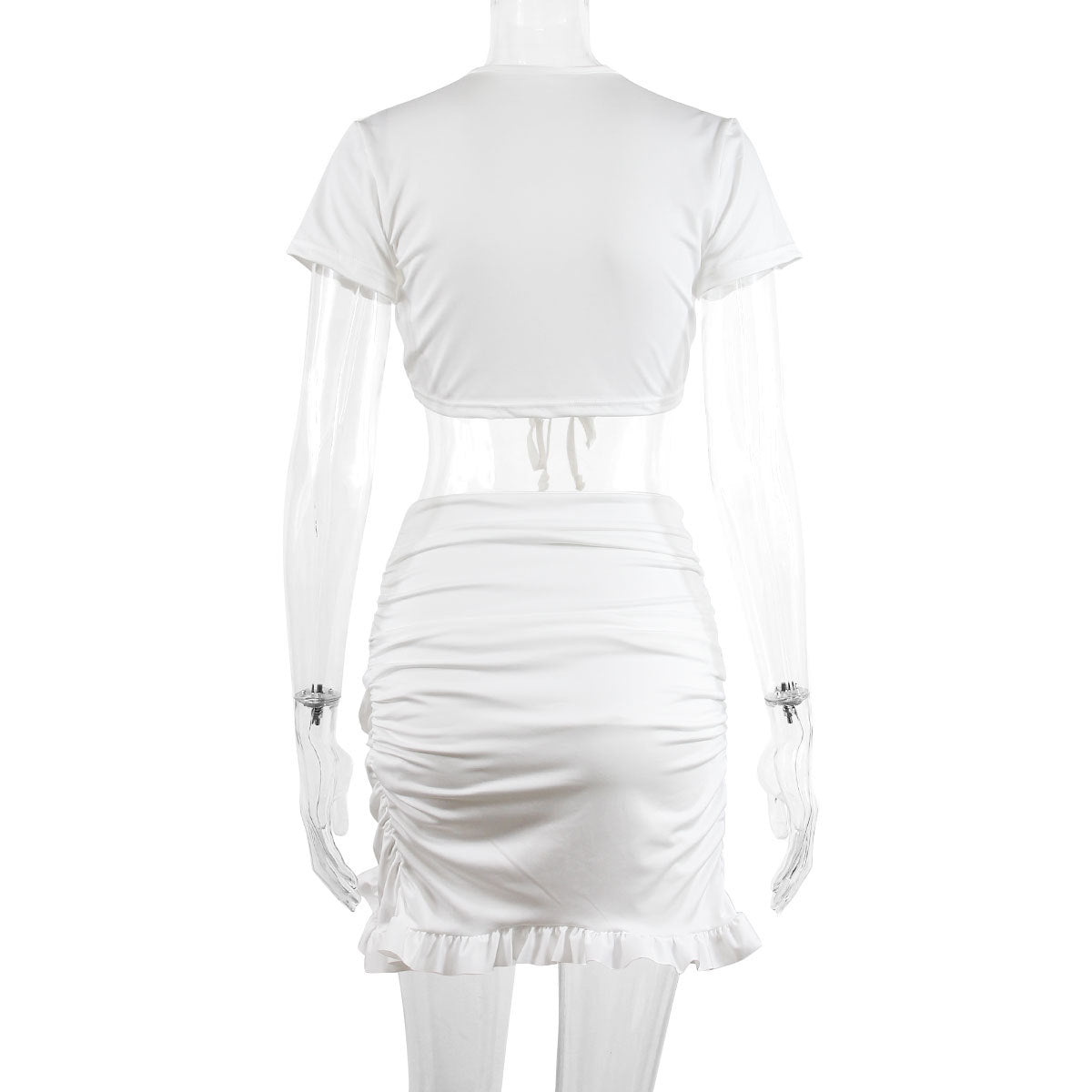 Women Low-cut Lace-up Ruffled Hip Skirt Tops Two-pieces Party Dress Set