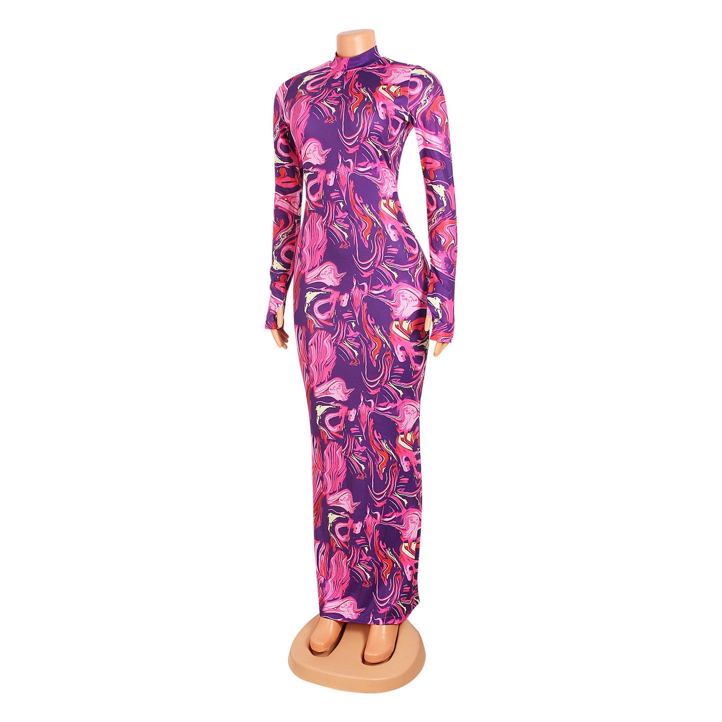 Women Long Sleeve Fashion Printed One Step Party Night Skirt Dress
