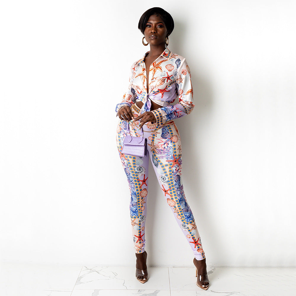 Sexy Digital Printing Fashion Club Party Tops Trouser Pant Suit
