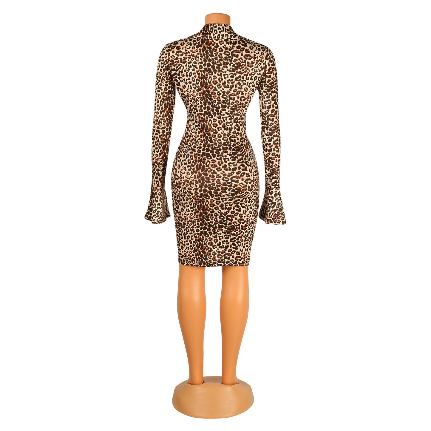 Sexy Leopard Print Long Sleeve Flared Sleeve Night Shirt Mini Party Dress