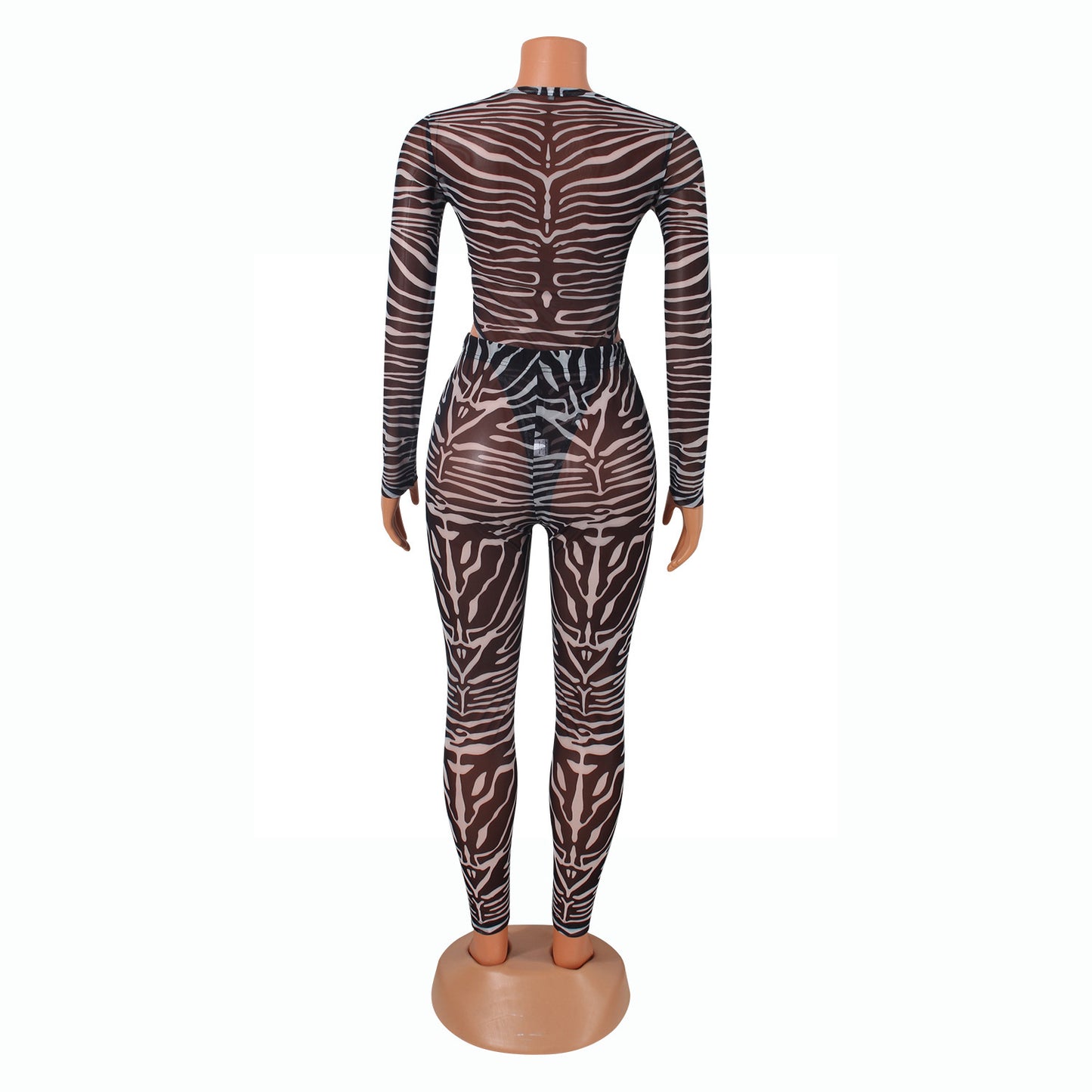 Sexy Mesh Printed See-Through Hollow Tops Pant Nightclub Party Suit