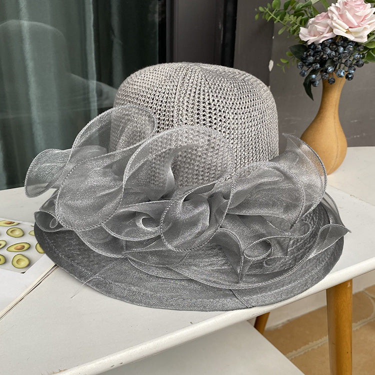 Women Sunscreen Splicing Wedding Travel Church Dress Sun Hat