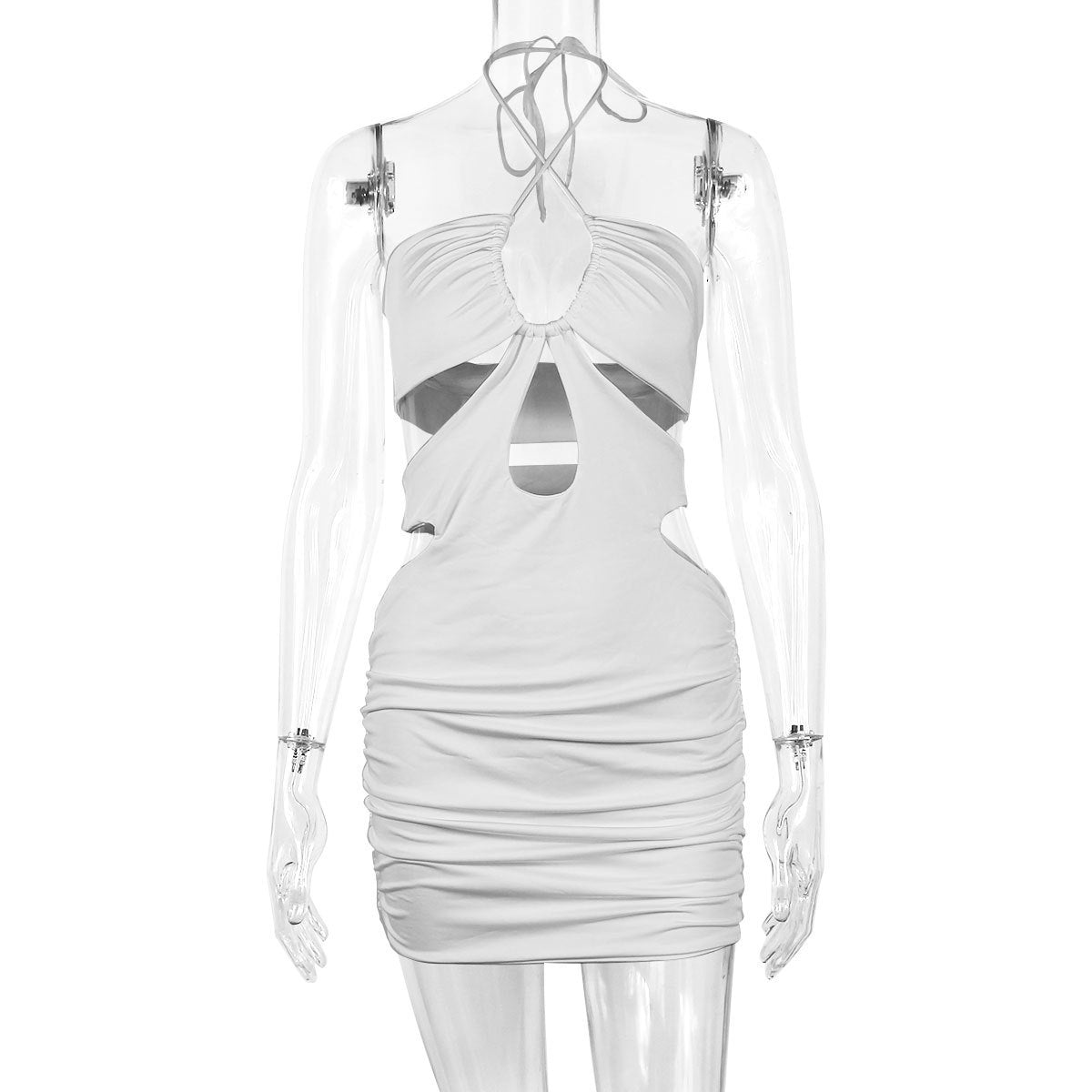 Women's Hollow Tie Pleated Jumpsuit Hip Cover Party Night Dress