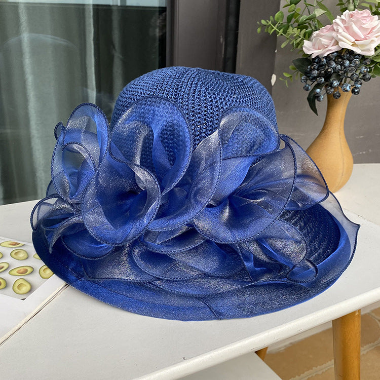 Women Sunscreen Splicing Wedding Travel Church Dress Sun Hat
