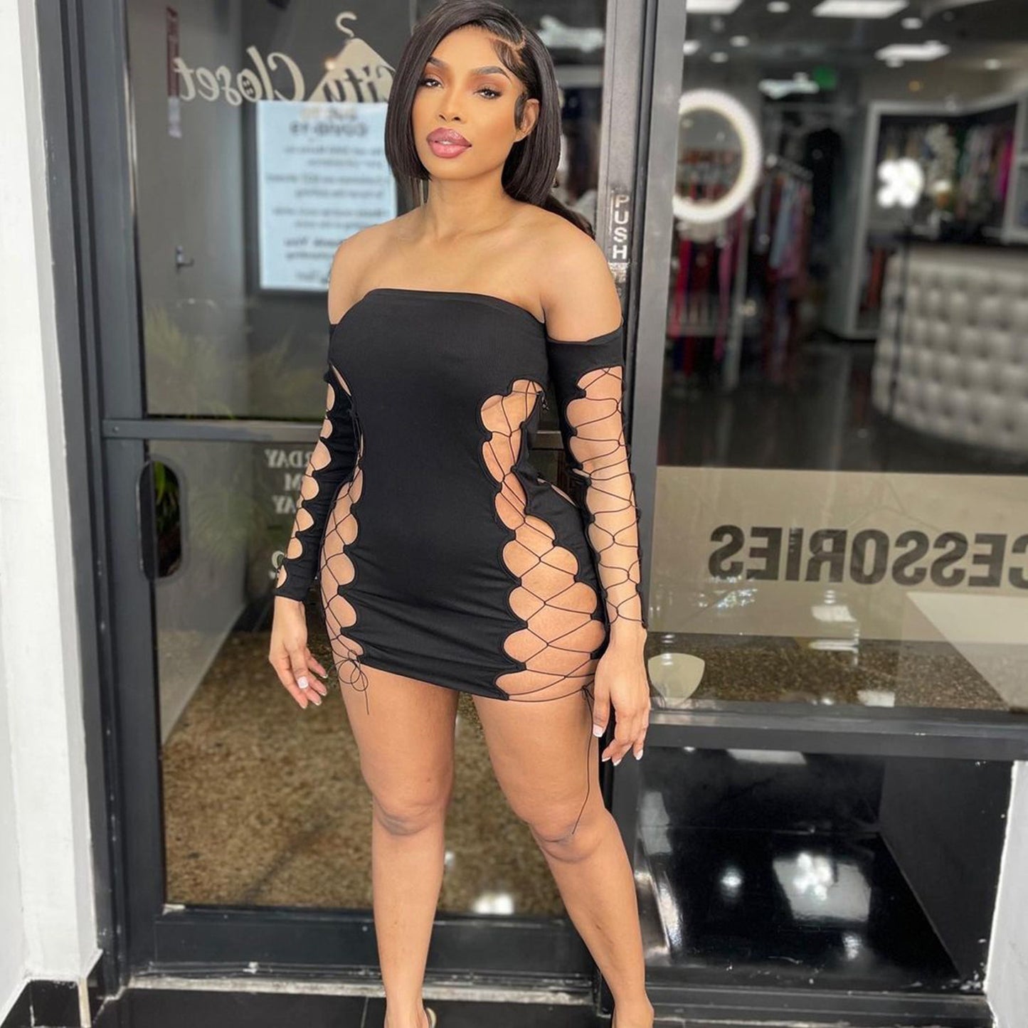 Women's Cutout Tie One Shoulder Wrap Night Party Dress