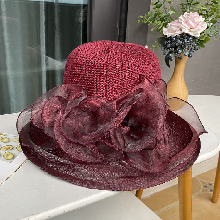 Women Sunscreen Splicing Wedding Travel Church Dress Sun Hat