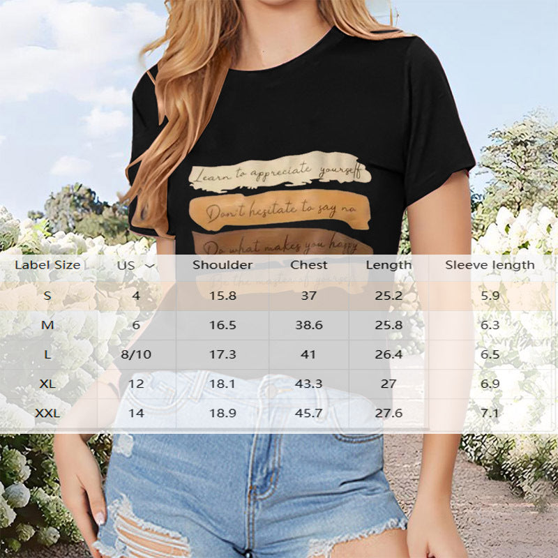 Women's Learn To Appreciate Yourself Retro Tees Short Sleeve Crew Neck Tops Shirt