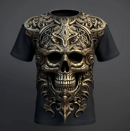 Men's 3D Skull Printed Hip Hop Trendy Tops Tees T-shirt