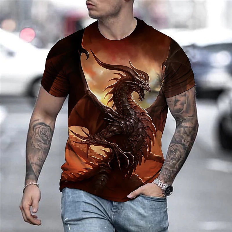 3D Animal Dragon Digital Prints Men's Short Sleeve Tops Shirt Tees