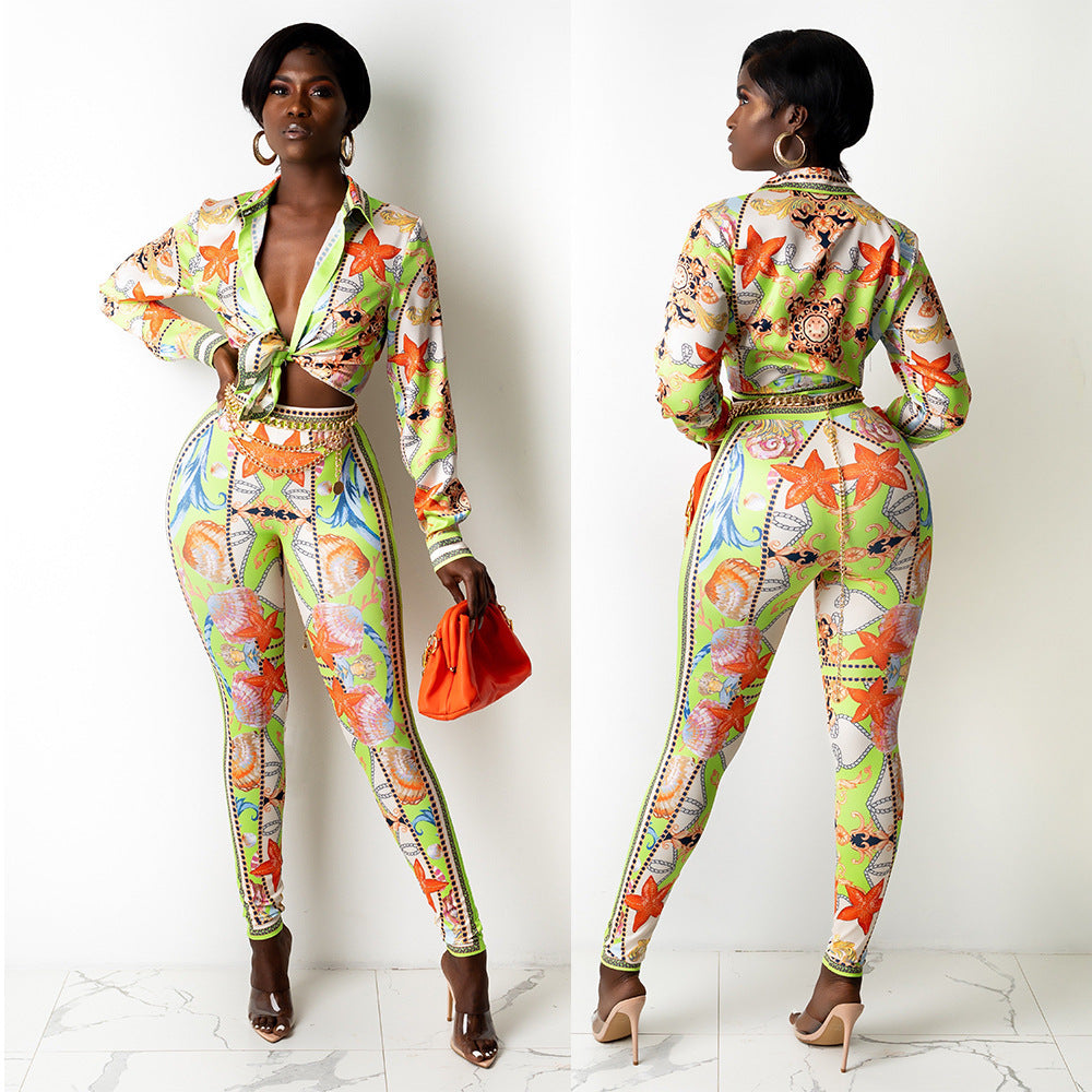 Sexy Digital Printing Fashion Club Party Tops Trouser Pant Suit