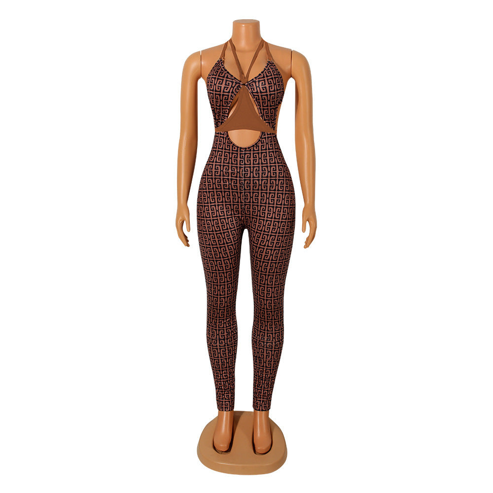 Sexy Stitching Strappy Sleeveless Skinny Nightclub Party Jumpsuit