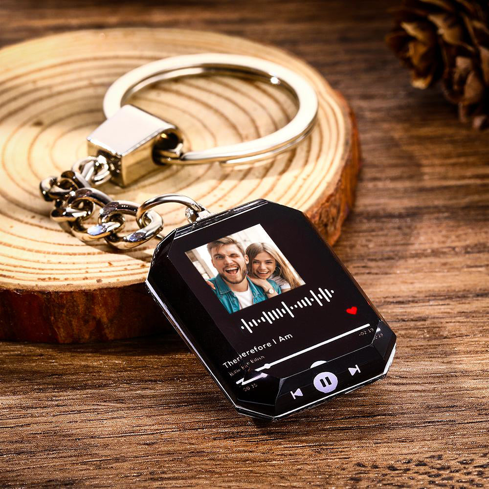 Custom Photo Music Engraved Scannable Code Crystal Keychains Keychain