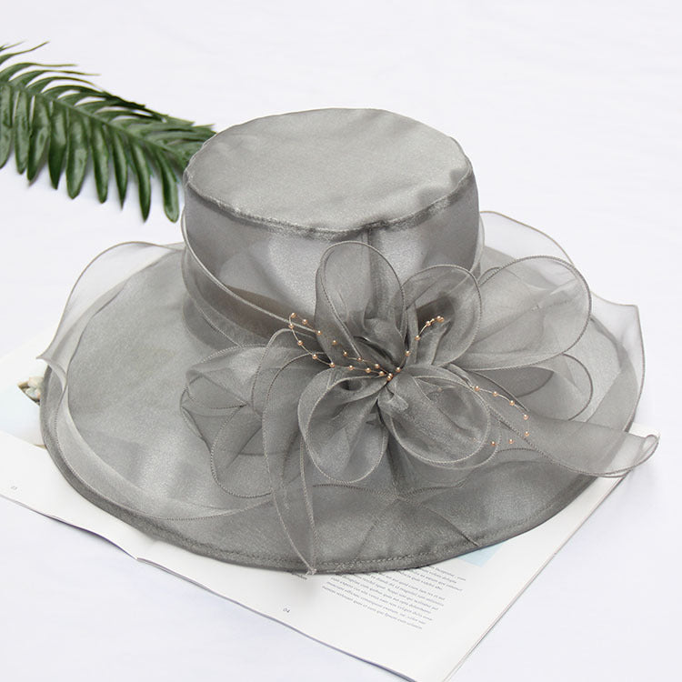 Women's Cool Retro Flower Mesh Sun Organza Church Dress Hat