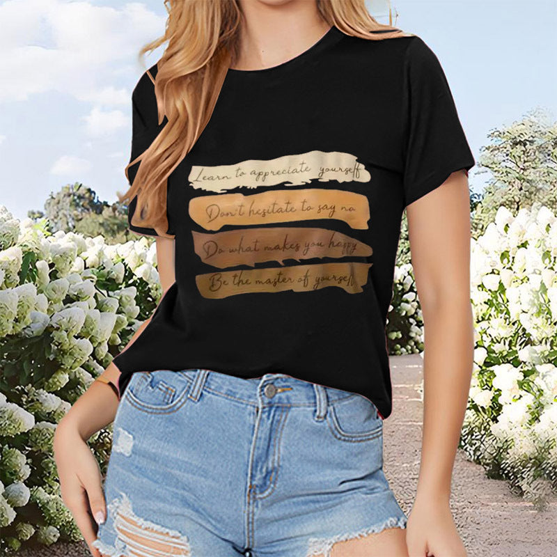Women's Learn To Appreciate Yourself Retro Tees Short Sleeve Crew Neck Tops Shirt