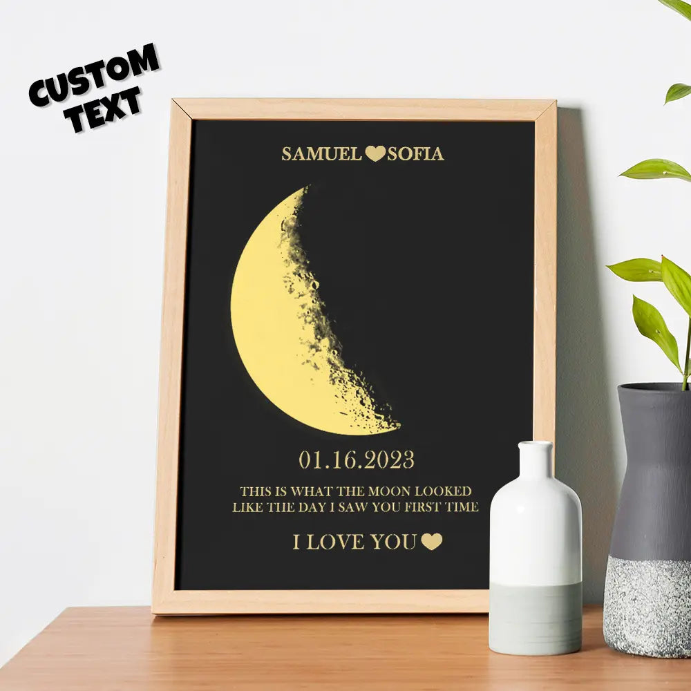 Custom Moon Phase & Names Wooden Frame Art Valentine's Day Gift