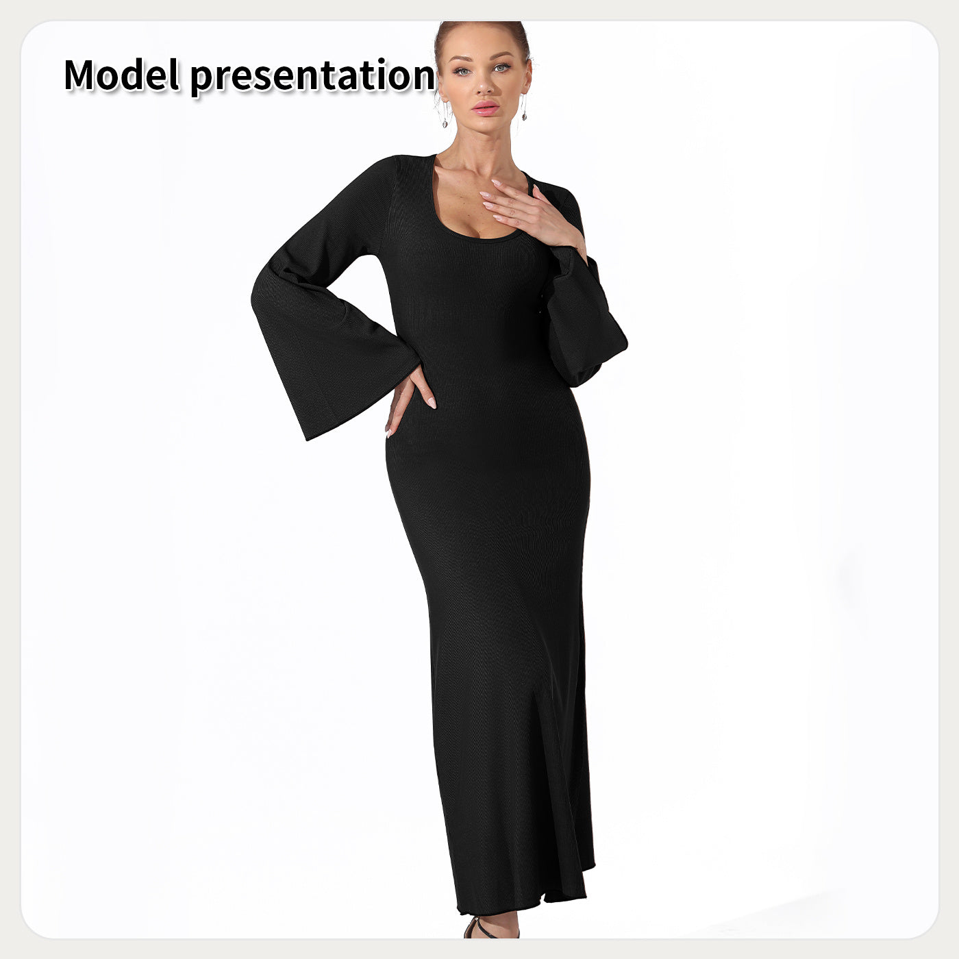 Women Fashion Simple Solid Color Long Party Dress