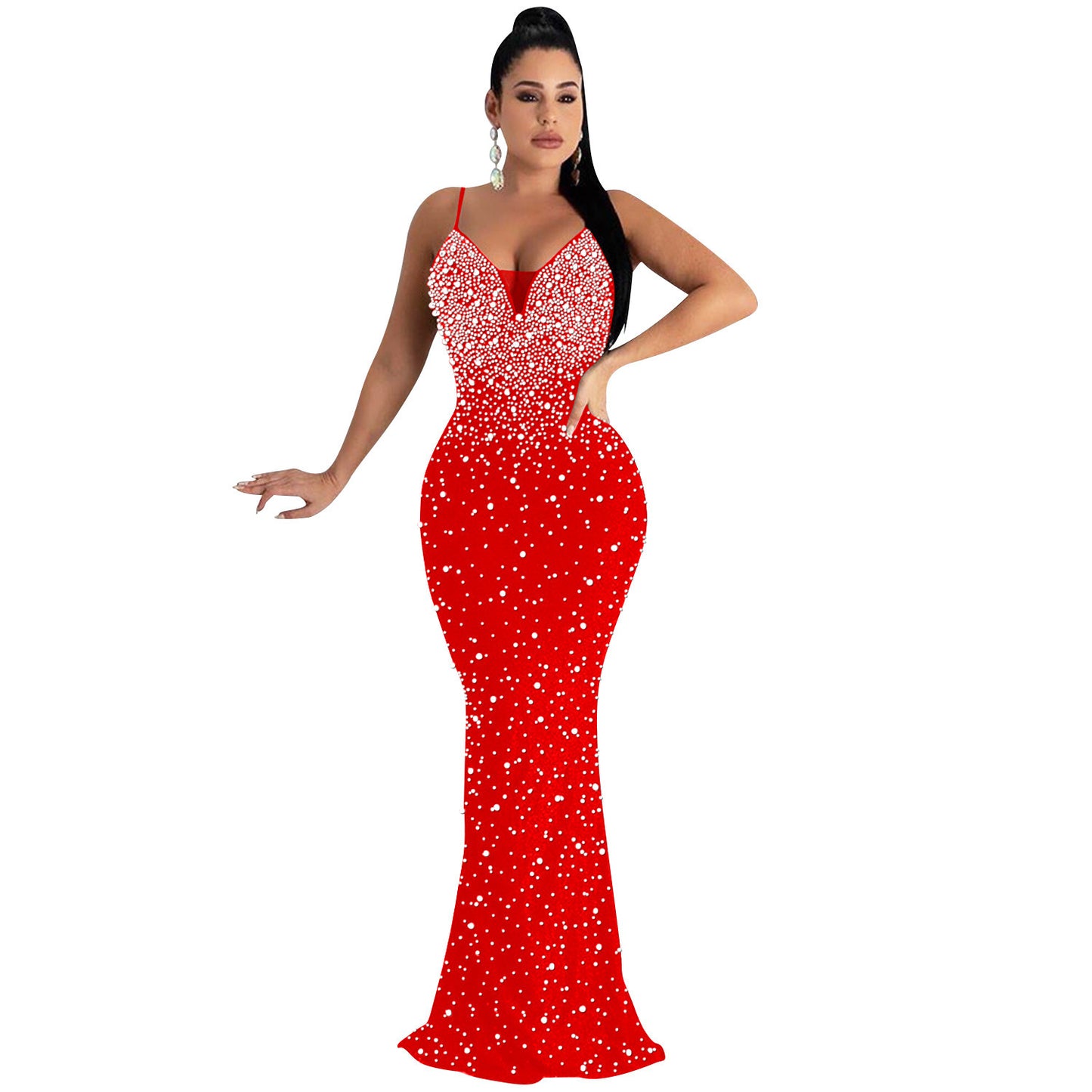 Sexy Fashion Night Club Hot-drilled Beaded Suspender Party Dress