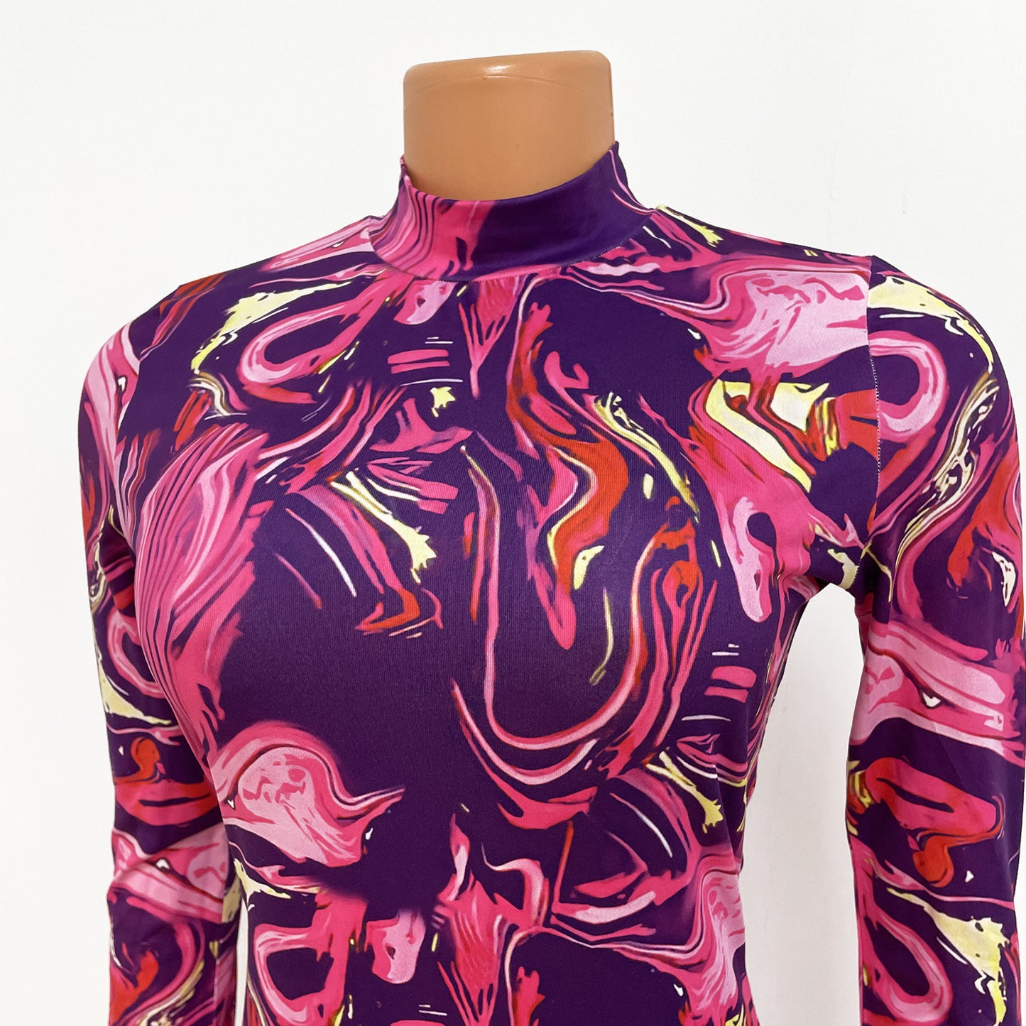Women Long Sleeve Fashion Printed One Step Party Night Skirt Dress