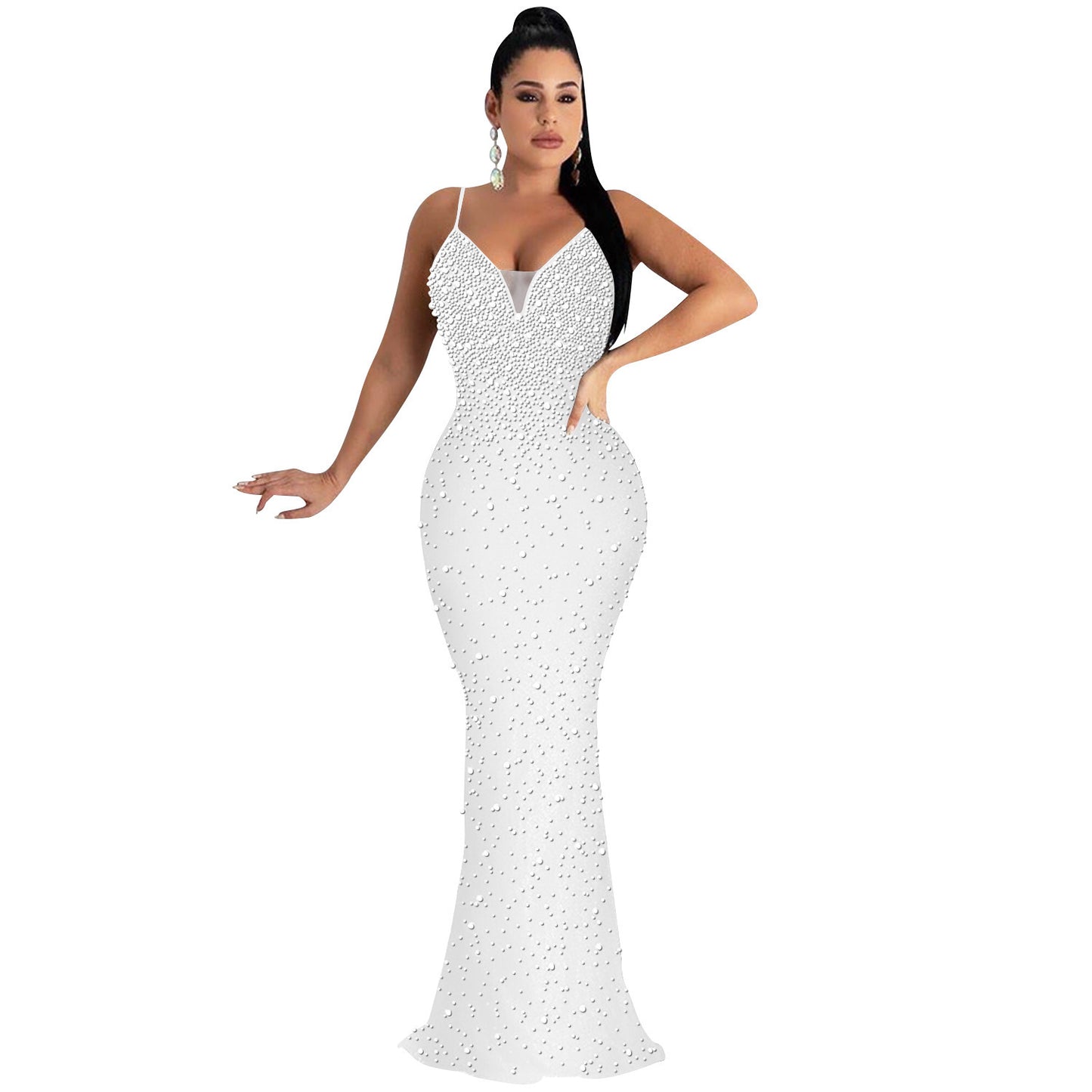Sexy Fashion Night Club Hot-drilled Beaded Suspender Party Dress
