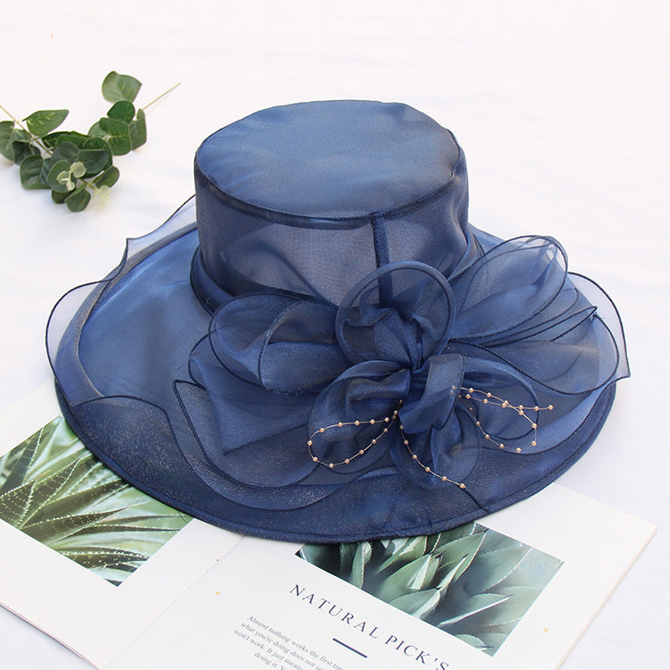 Women's Cool Retro Flower Mesh Sun Organza Church Dress Hat