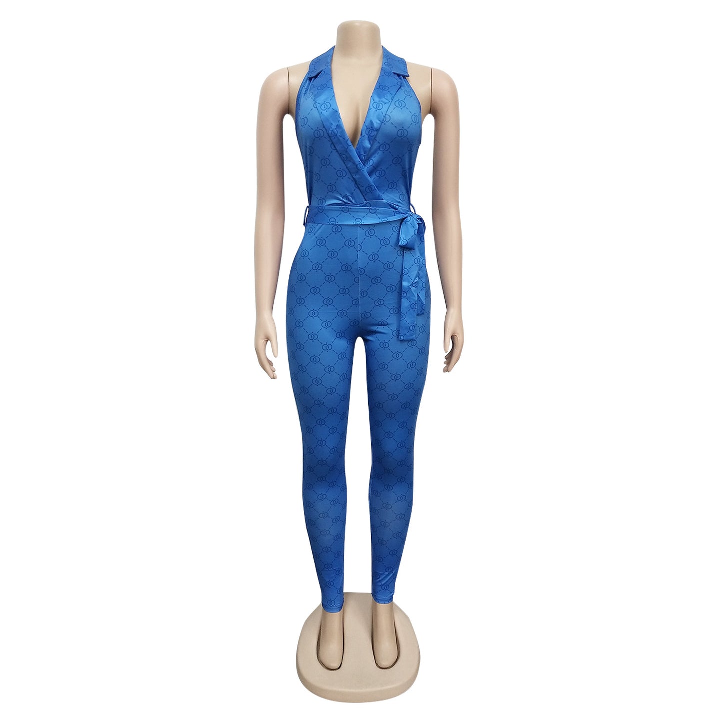 Sexy Printed Halter Nightclub Party Pant Jumpsuit