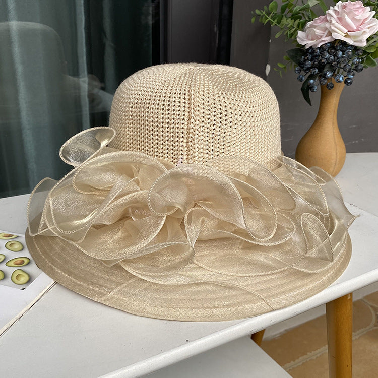 Women Sunscreen Splicing Wedding Travel Church Dress Sun Hat
