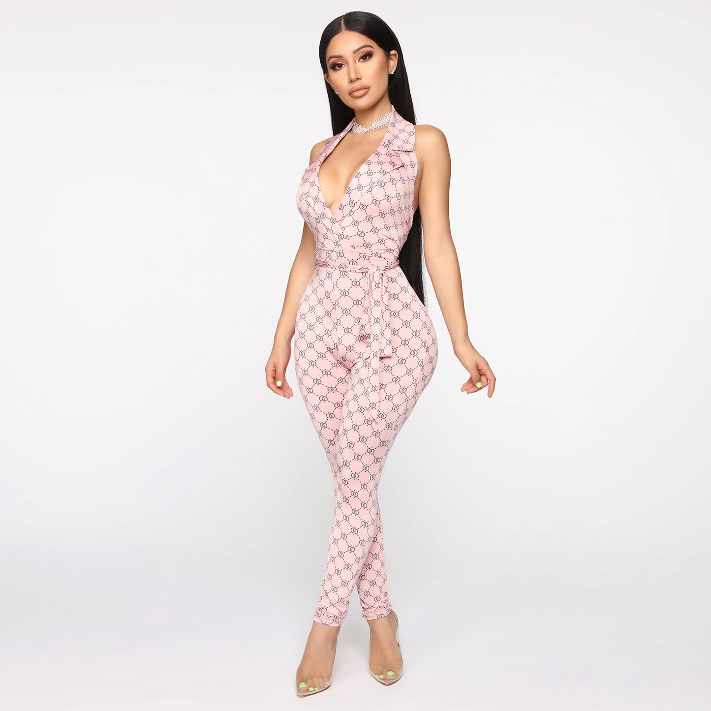 Sexy Printed Halter Nightclub Party Pant Jumpsuit