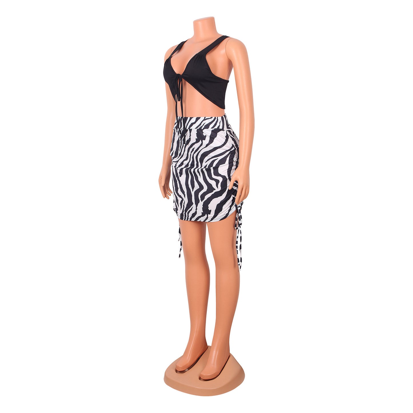 Sexy Color Matching Strappy Vest Print Ladies Two-Piece Tops + Bottom Suit