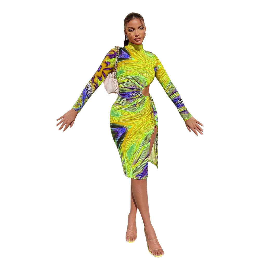Sexy Mid-Waist Printed Milk Silk Night Clubbing Party Skirt Dress
