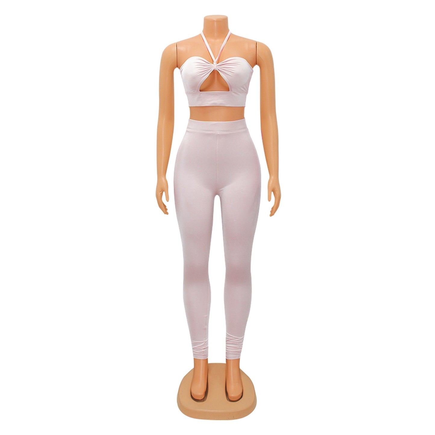 Women's Skinny Cutout Tie Two Piece Nightclub Party Tops Pant Set