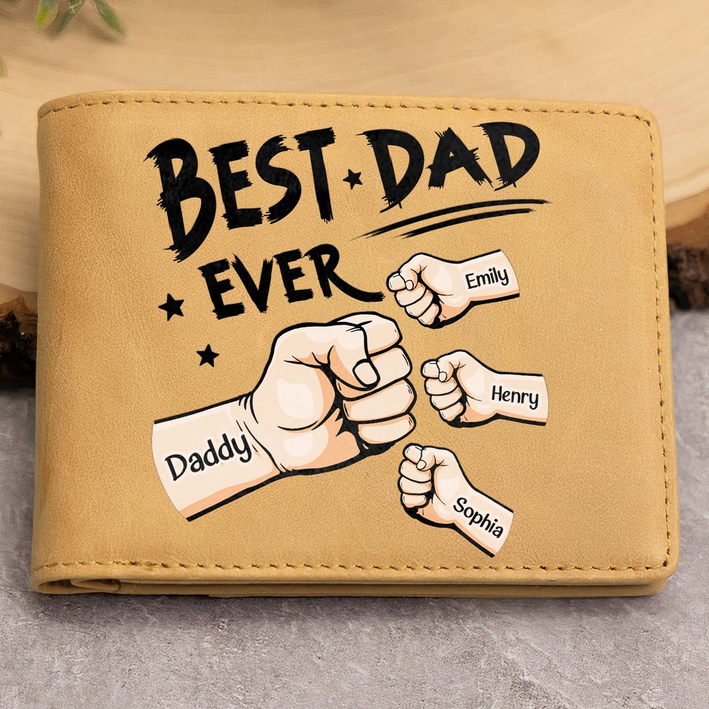 Best Dad Ever New Version - Personalized Leather Coins Cards Wallet