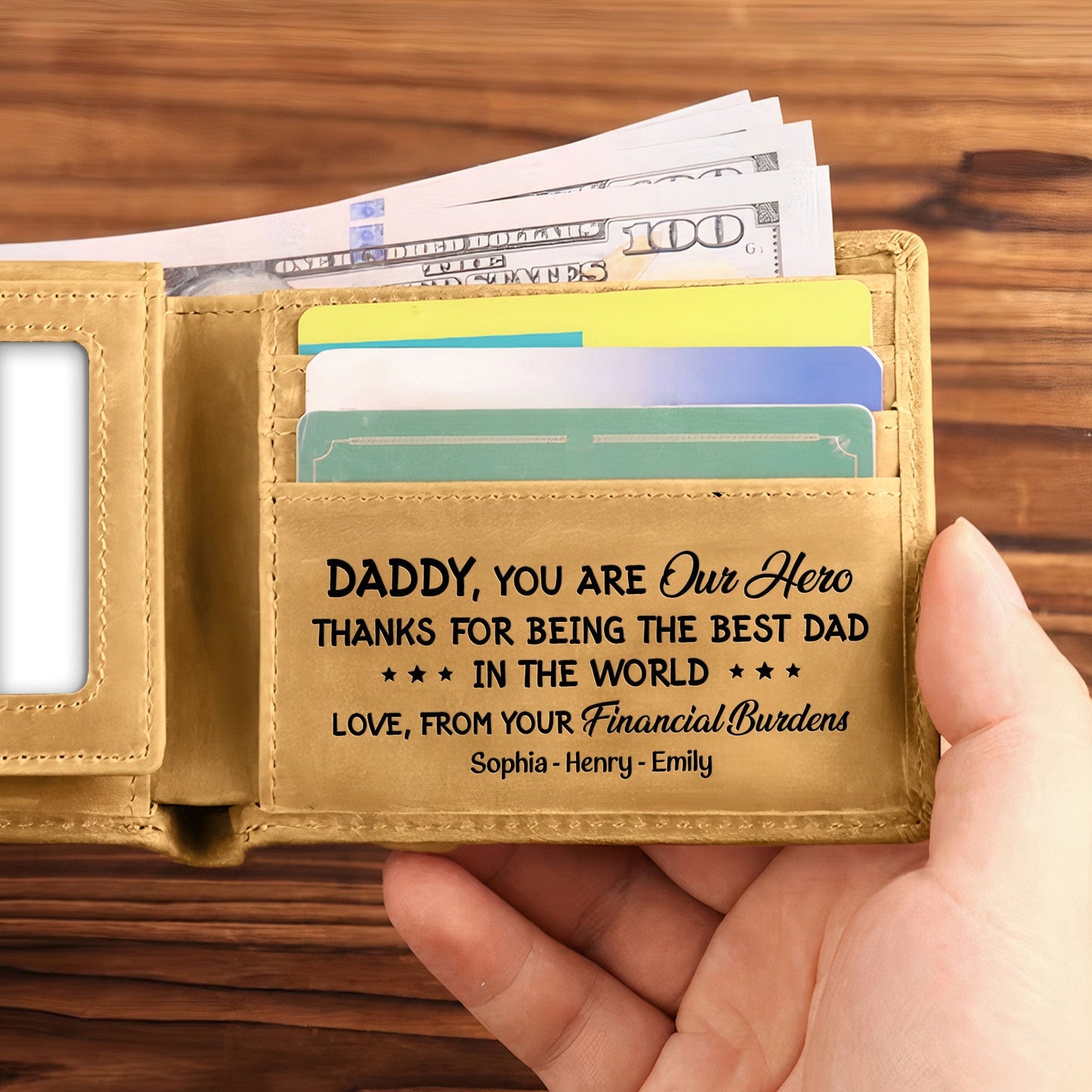 Best Dad Ever New Version - Personalized Leather Coins Cards Wallet