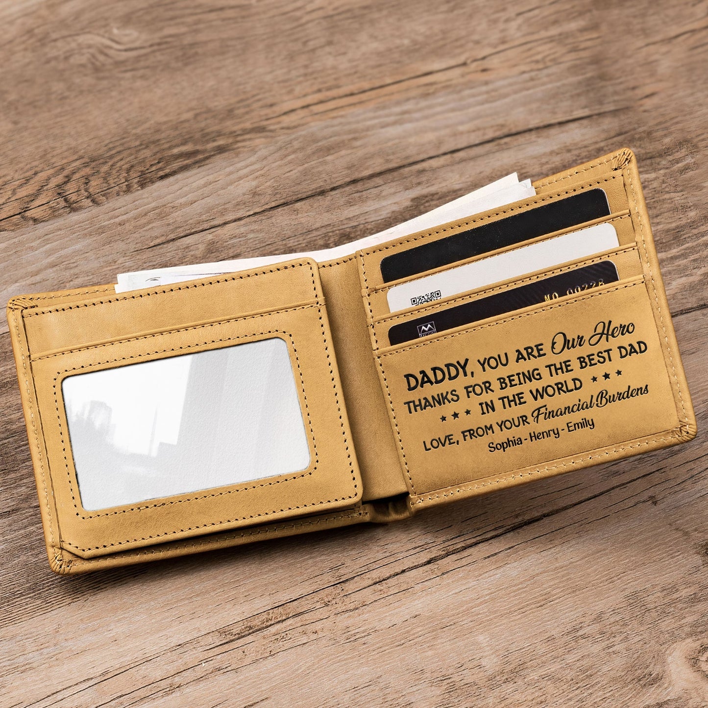 Best Dad Ever New Version - Personalized Leather Coins Cards Wallet