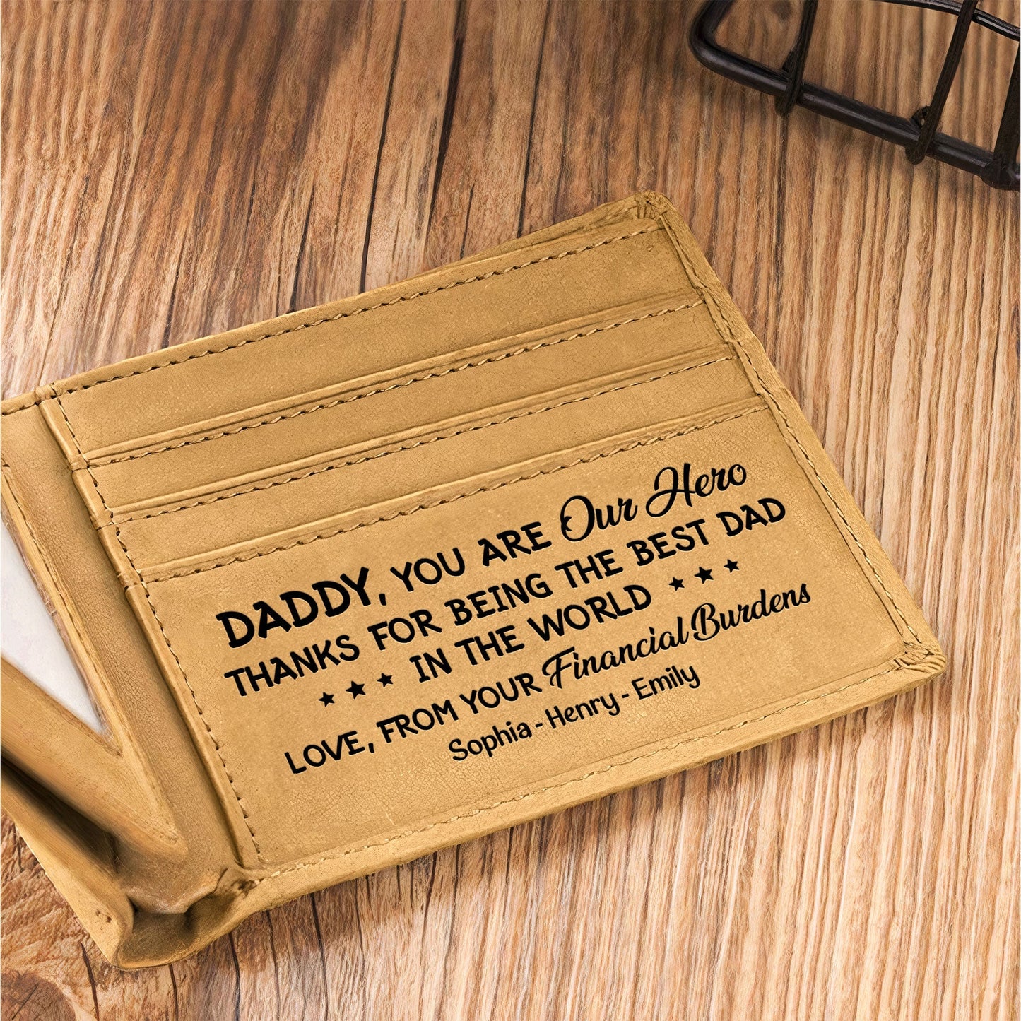 Best Dad Ever New Version - Personalized Leather Coins Cards Wallet