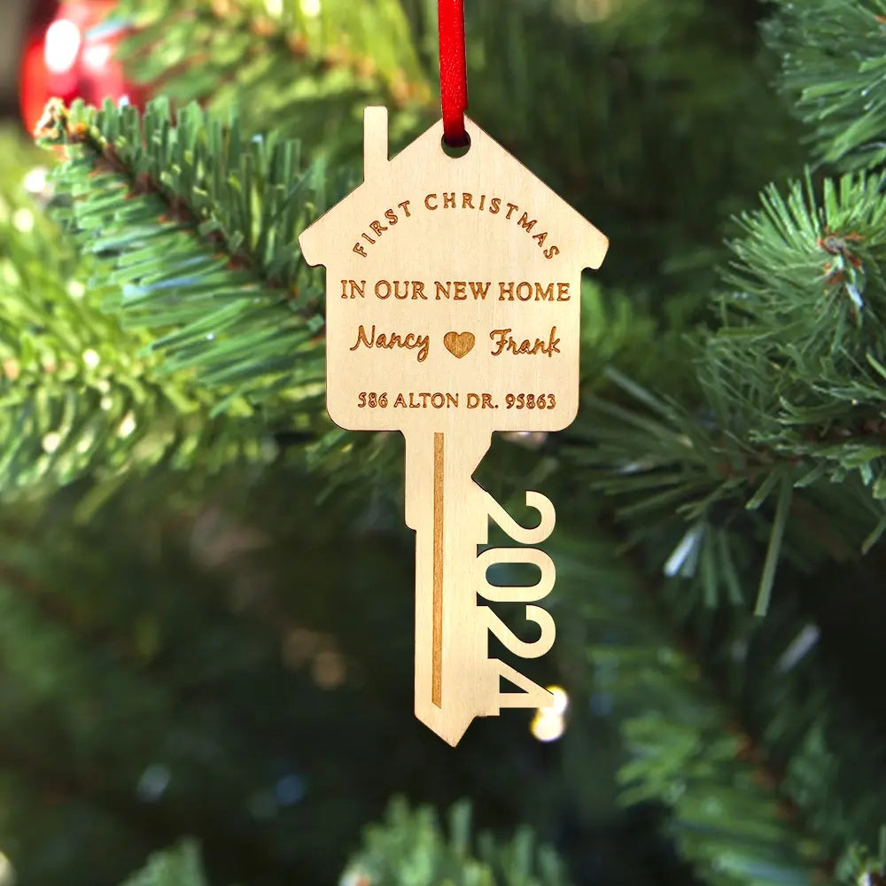 Personalized First Christmas in Our New Home Ornament Wooden Key Decor Gift