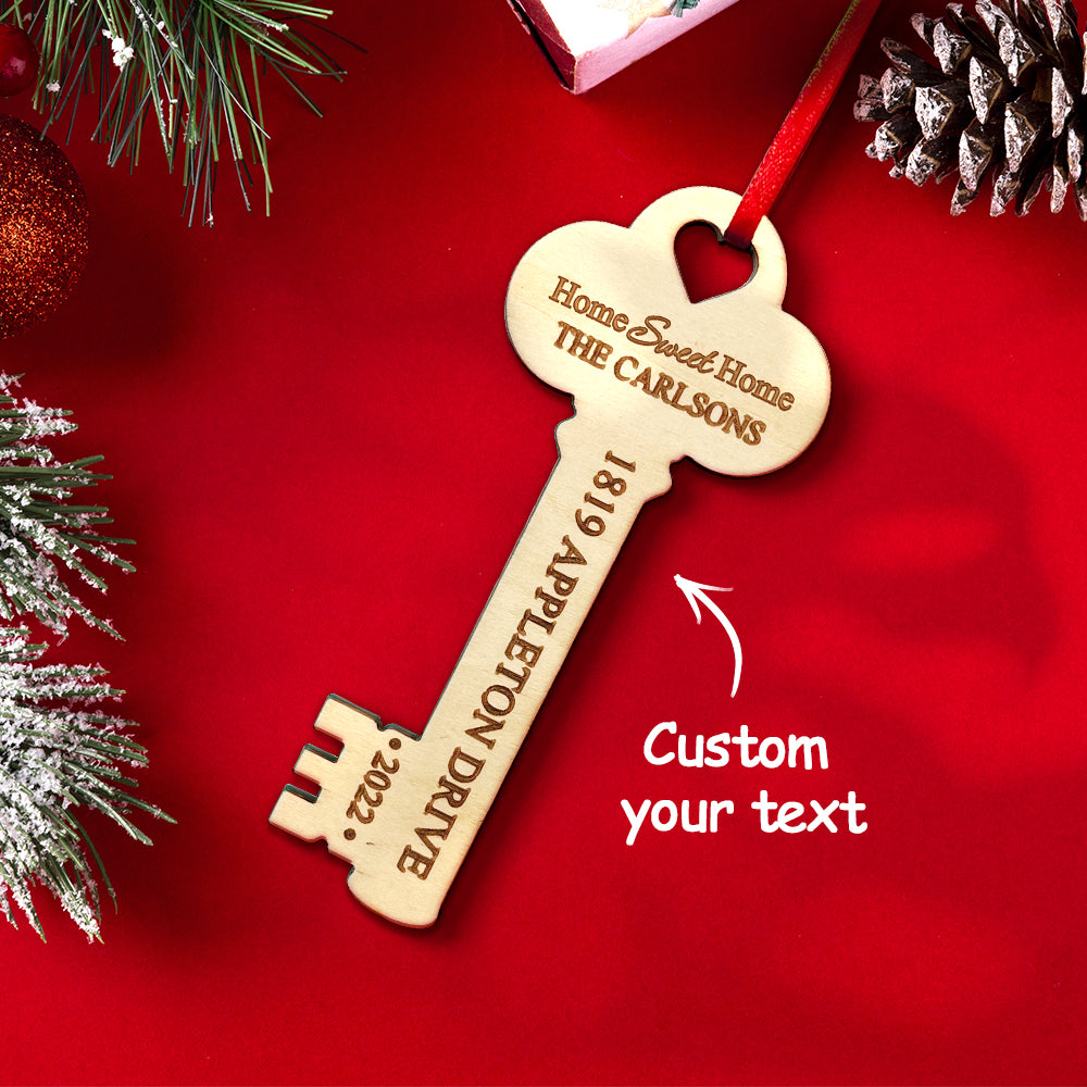 Personalized New Home Christmas Ornament Wooden Key Decoration Housewarming Gift