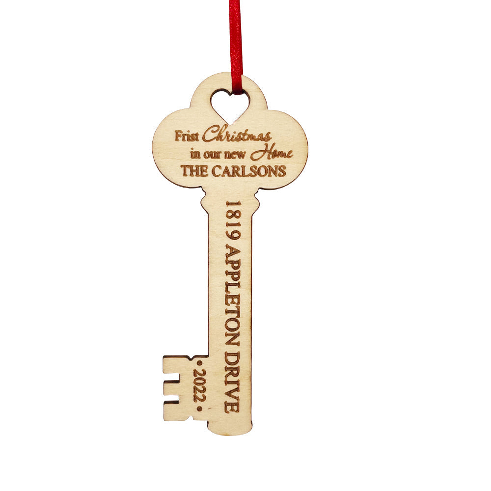 Personalized New Home Christmas Ornament Wooden Key Decoration Housewarming Gift