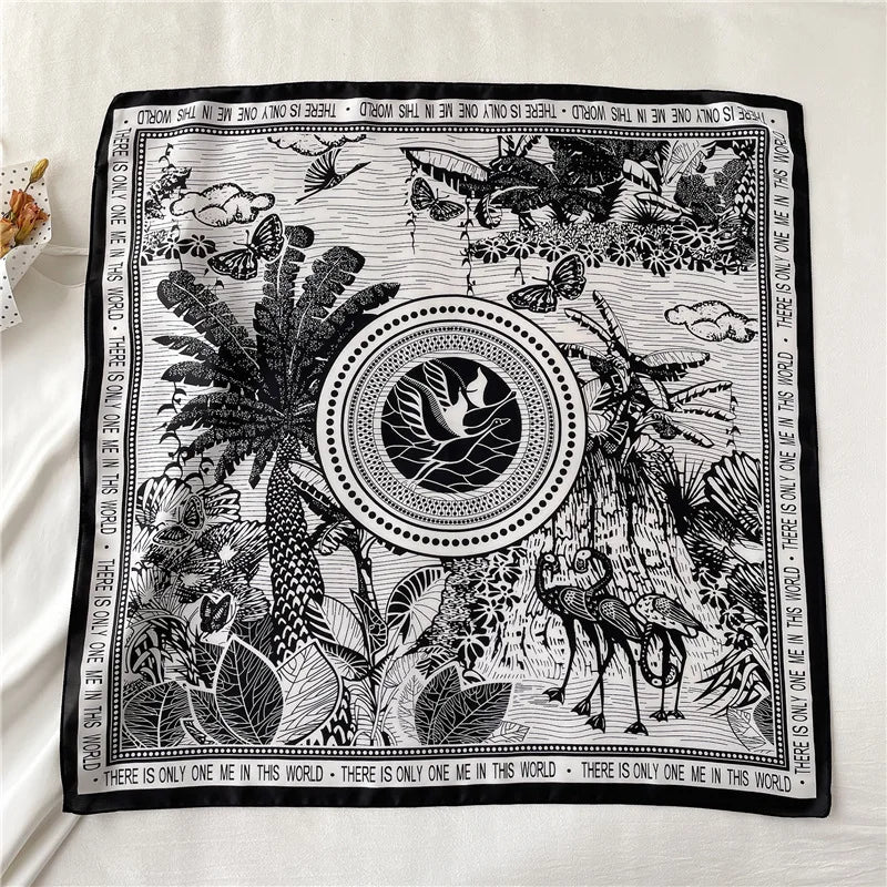 Women Fashion Silk Satin Cats Pets Printed Wrap Scarf Bandana Scarves