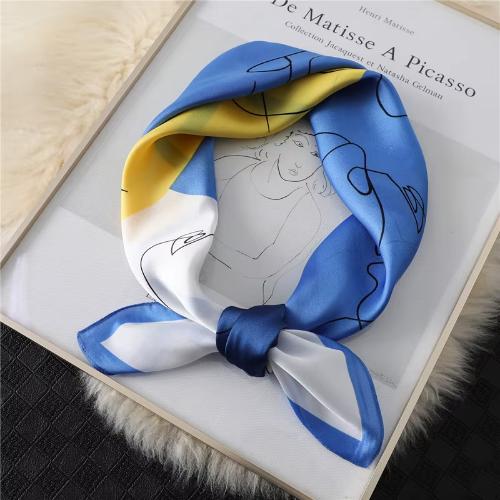 Women Fashion Silk Satin Cats Pets Printed Wrap Scarf Bandana Scarves