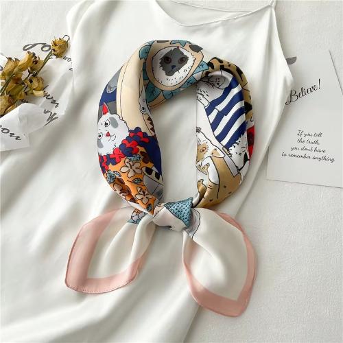 Women Fashion Silk Satin Cats Pets Printed Wrap Scarf Bandana Scarves