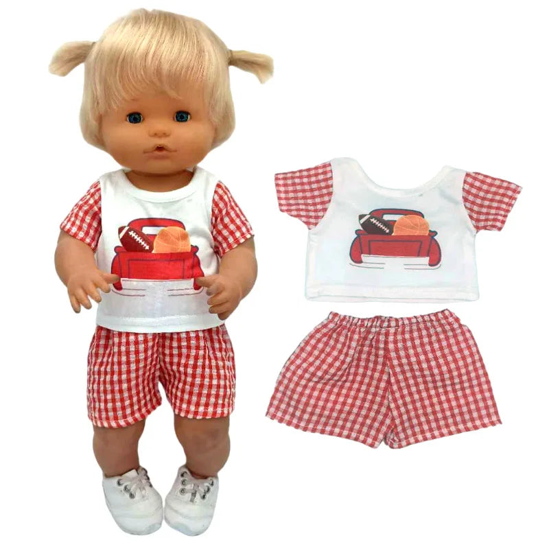 16 Inch Small Doll Clothes T-shirt 38cm Baby Fashion Denim Shorts