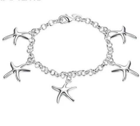 925 Sterling Silver Gold Sea Star Women Wedding Engagement Party Fashion Bracelet