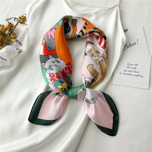 Women Fashion Silk Satin Cats Pets Printed Wrap Scarf Bandana Scarves