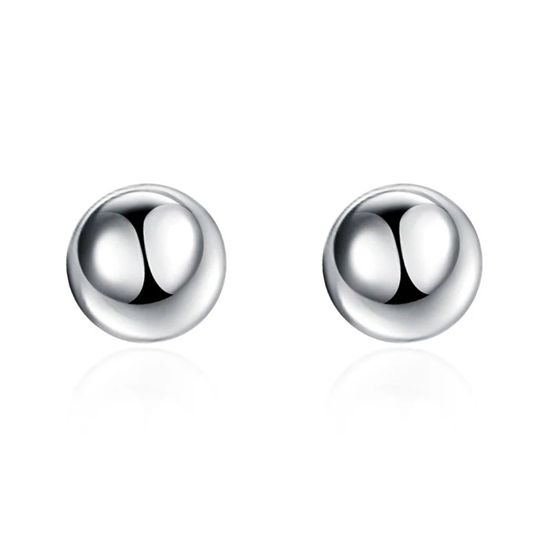 925 Sterling Silver 8/10/12mm Round Smooth Solid Bead Ball Women Wedding Engagement Stud Earrings