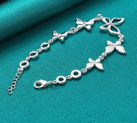 925 Sterling Silver Five Butterfly Chain Woman Fashion Charm Wedding Party Engagement Bracelet