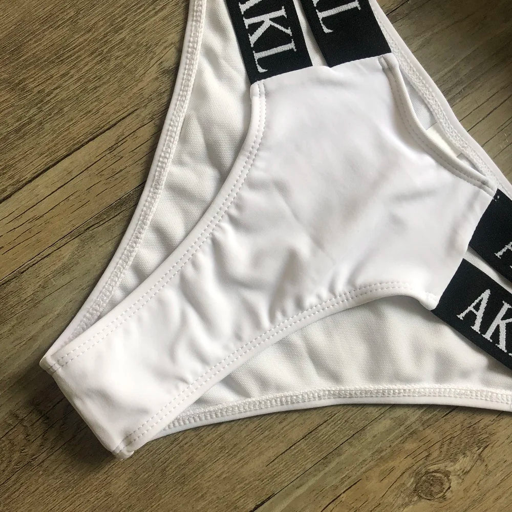 Sexy Letter prints Push up Bandage Black Swimwear Swimming bathing suit